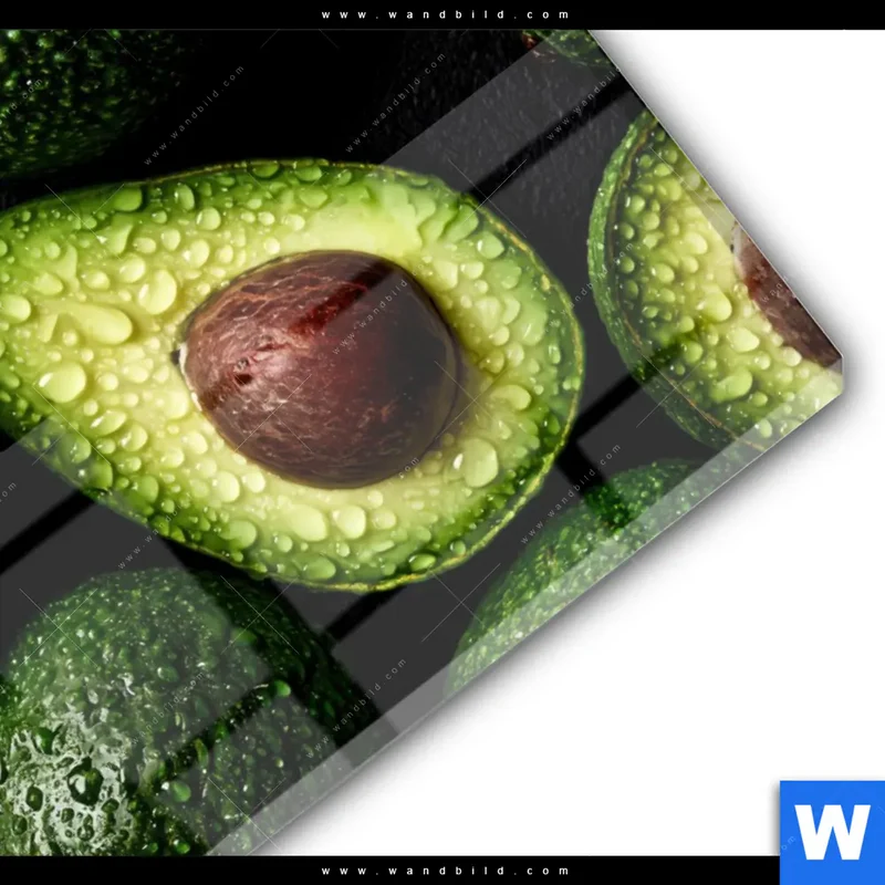 Acrylglasbild | Avocados mit Wassertropfen | Querformat