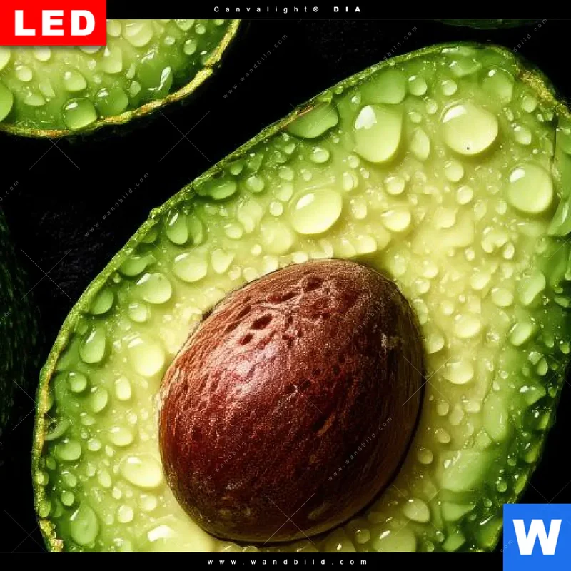 Wechselmotiv Acrylglas Canvalight® DIA | Avocados mit Wassertropfen | Quadrat
