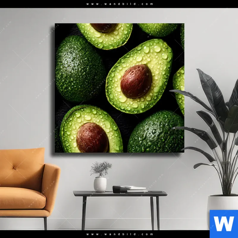 Leinwandbild | Avocados mit Wassertropfen | Quadrat
