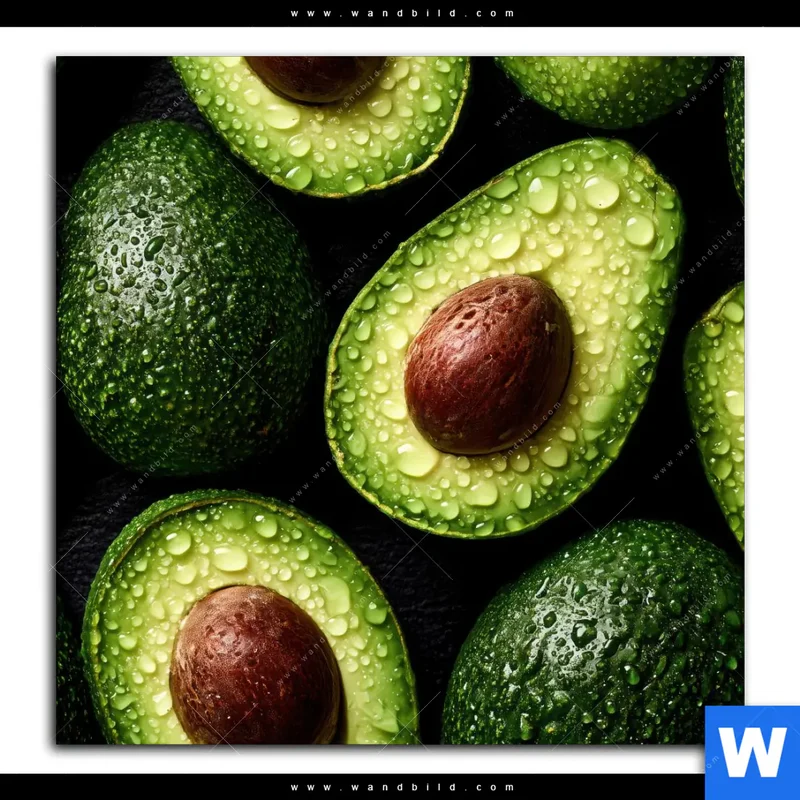 Leinwandbild | Avocados mit Wassertropfen | Quadrat