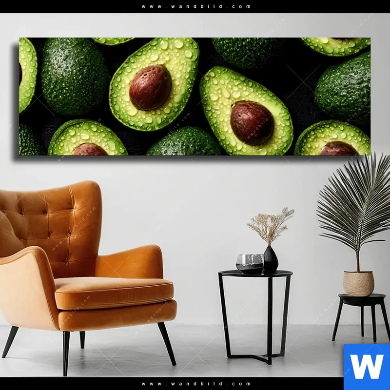 Leinwandbild | Avocados mit Wassertropfen | Panorama