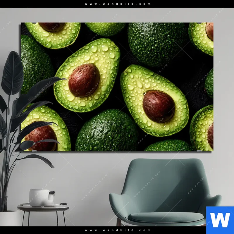 Alu-Dibond Bild | Avocados mit Wassertropfen | Querformat