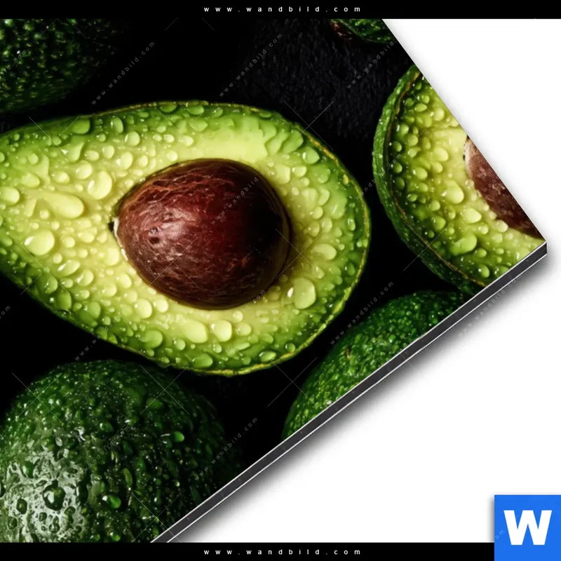 Alu-Dibond Bild | Avocados mit Wassertropfen | Querformat