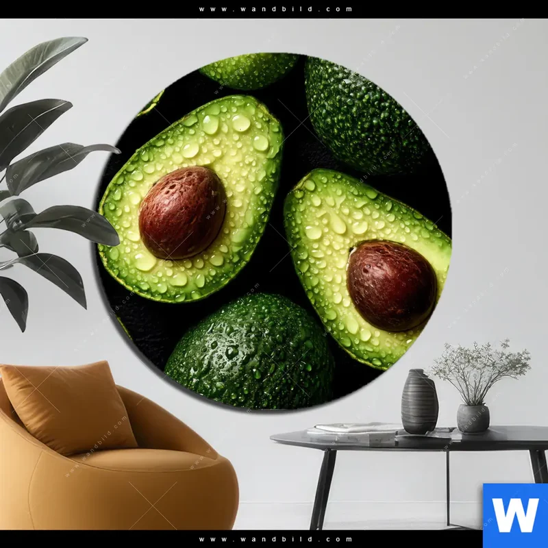Alu-Dibond Bild | Avocados mit Wassertropfen | Rund