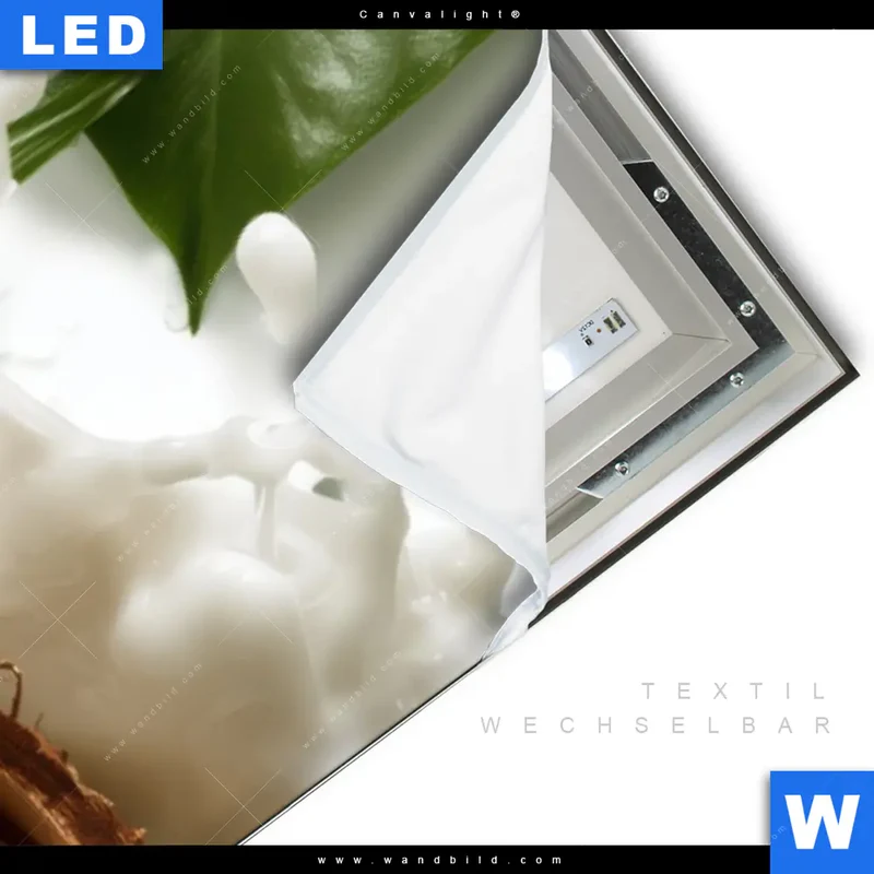 Canvalight® Leuchtbild | Kokosnuss mit Kokosmilch & Palmenblättern | Schmal
