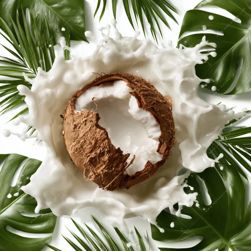 Canvalight® Leuchtbild | Kokosnuss mit Kokosmilch & Palmenblättern | Schmal