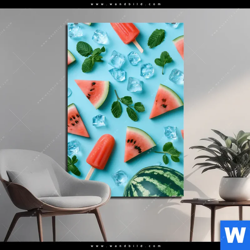 Aluminiumbild gebürstet | Sommergenuss mit Wassermelone | Hochformat