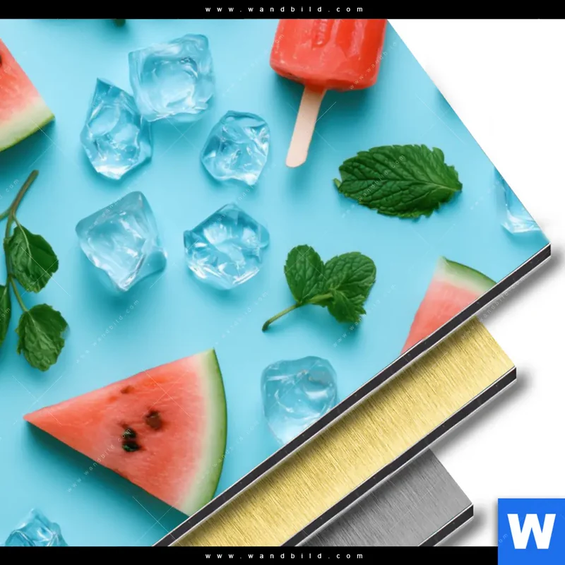 Aluminiumbild gebürstet | Sommergenuss mit Wassermelone | Hochformat