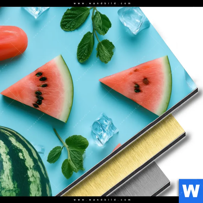 Aluminiumbild gebürstet | Sommergenuss mit Wassermelone | Rund