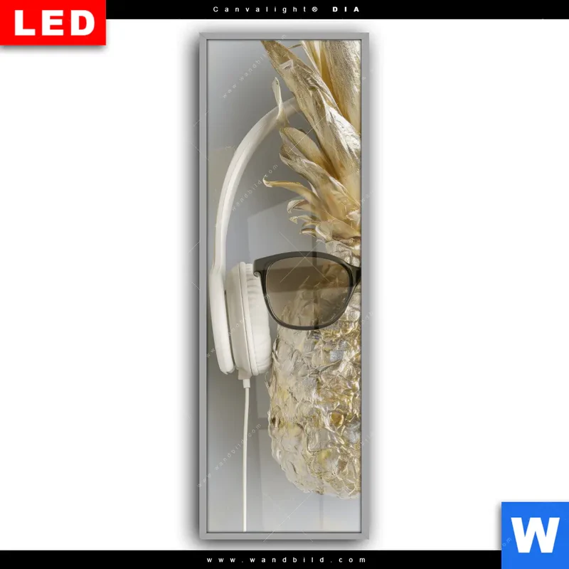 Leuchtbild Acrylglas Canvalight® DIA | Goldene Ananas mit Kopfhörern | Schmal