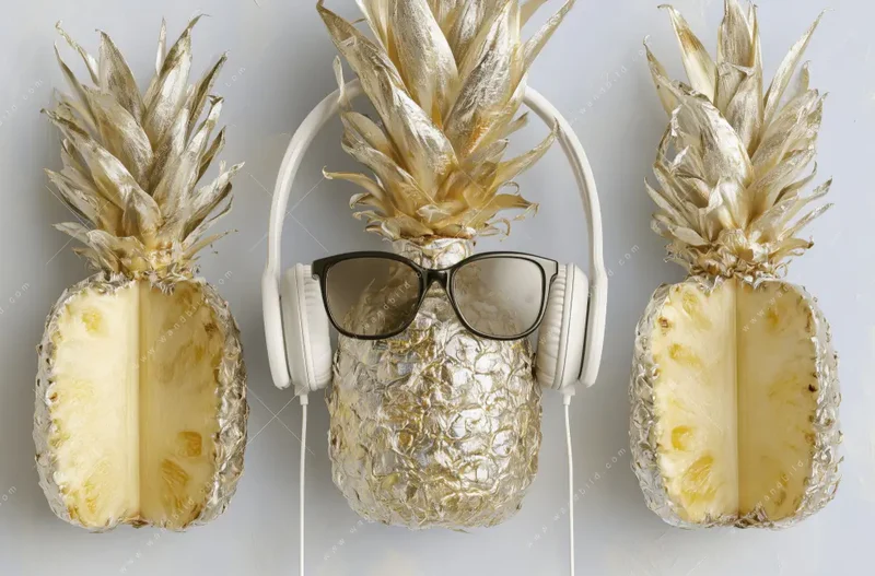 Leuchtbild Acrylglas Canvalight® DIA | Goldene Ananas mit Kopfhörern | Schmal