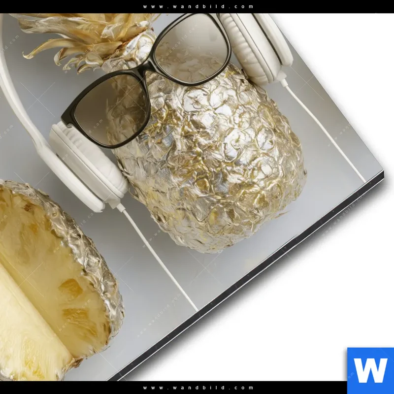 Alu-Dibond Bild | Goldene Ananas mit Kopfhörern | Rund
