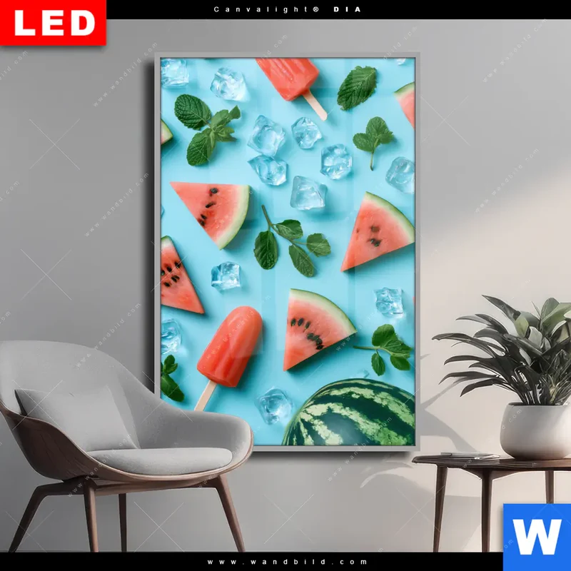 Wechselmotiv Acrylglas Canvalight® DIA | Sommergenuss mit Wassermelone | Hochformat