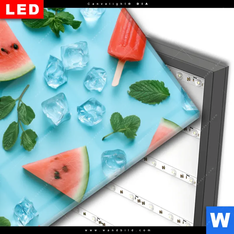 Wechselmotiv Acrylglas Canvalight® DIA | Sommergenuss mit Wassermelone | Hochformat
