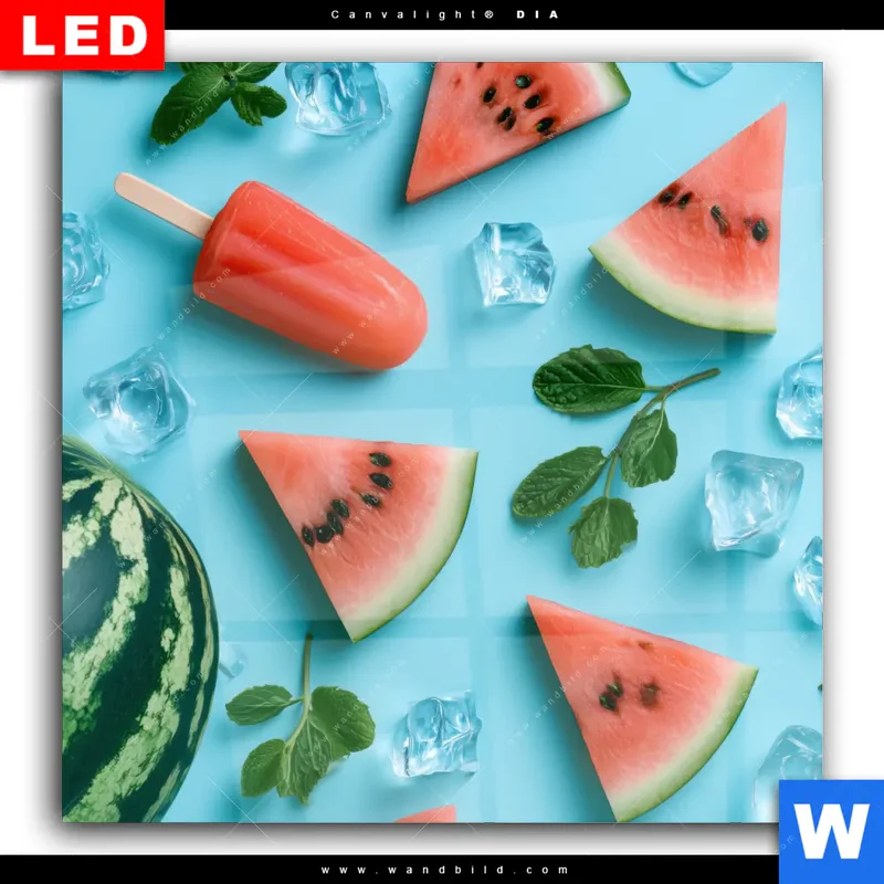 Wechselmotiv Acrylglas Canvalight® DIA | Sommergenuss mit Wassermelone | Quadrat