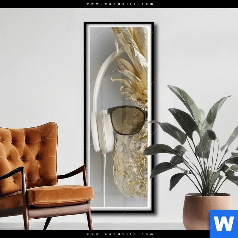 Poster | Goldene Ananas mit Kopfhörern | Schmal