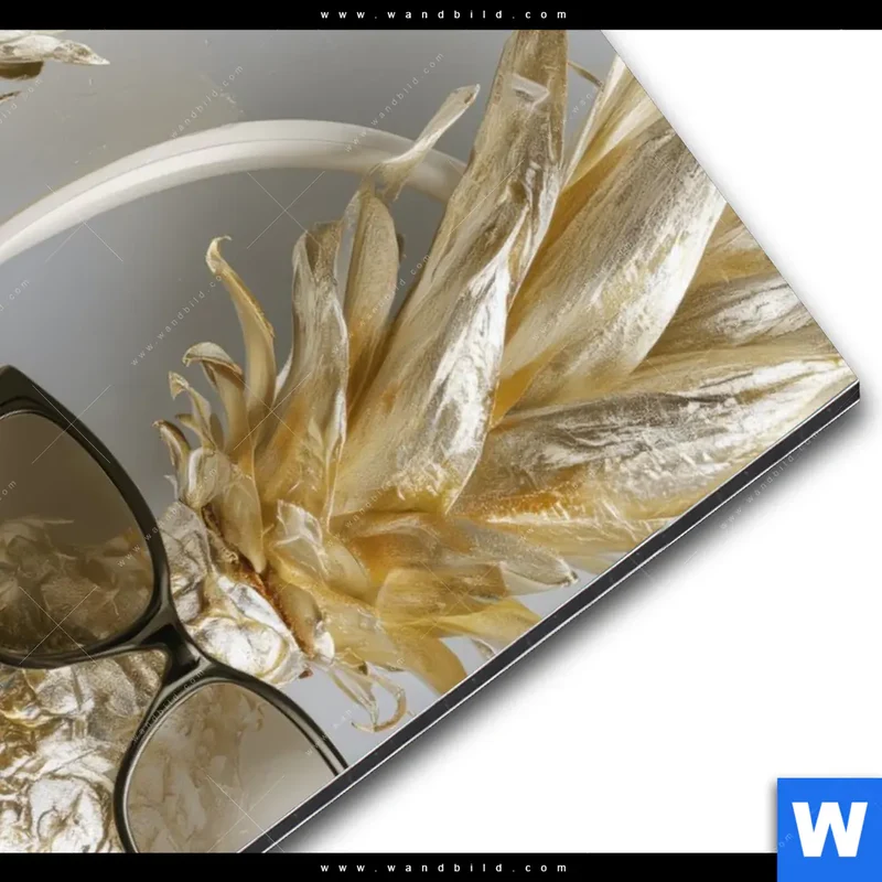 Alu-Dibond Bild | Goldene Ananas mit Kopfhörern | Hochformat