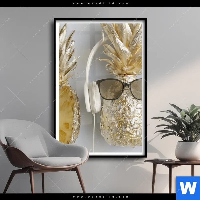 Poster | Goldene Ananas mit Kopfhörern | Hochformat