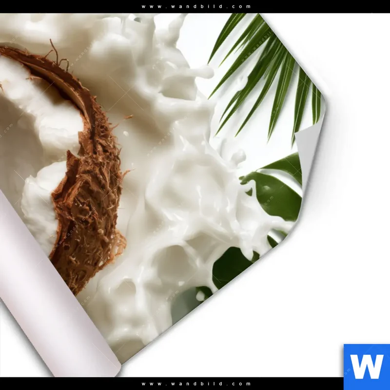 Poster | Kokosnuss mit Kokosmilch & Palmenblättern | Hochformat