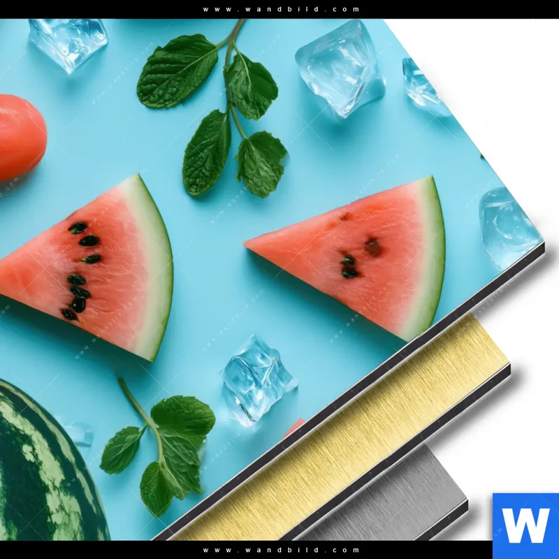 Aluminiumbild gebürstet | Sommergenuss mit Wassermelone | Quadrat