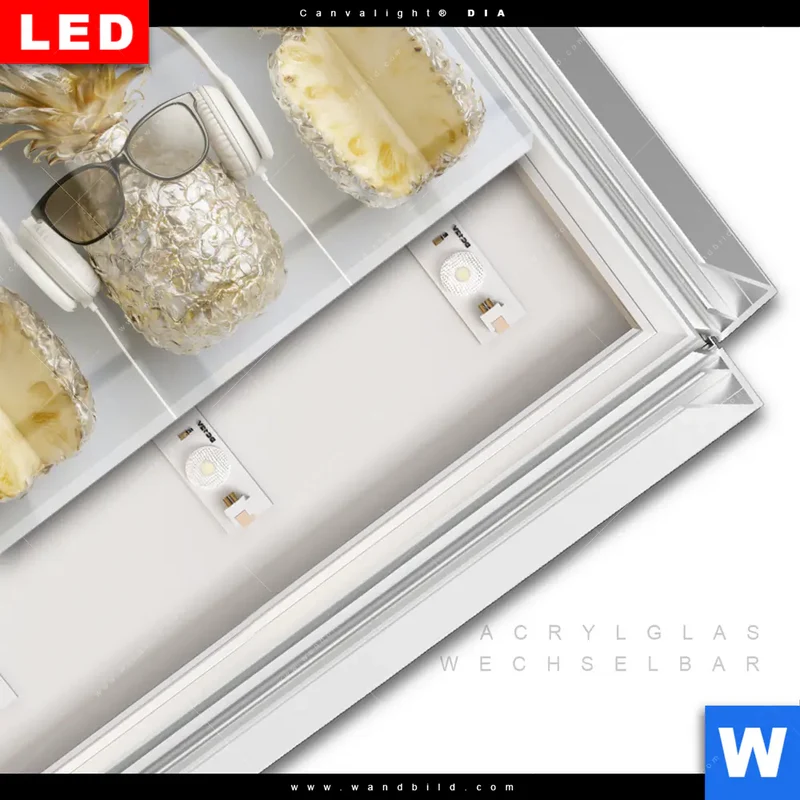 Leuchtbild Acrylglas Canvalight® DIA | Goldene Ananas mit Kopfhörern | Querformat