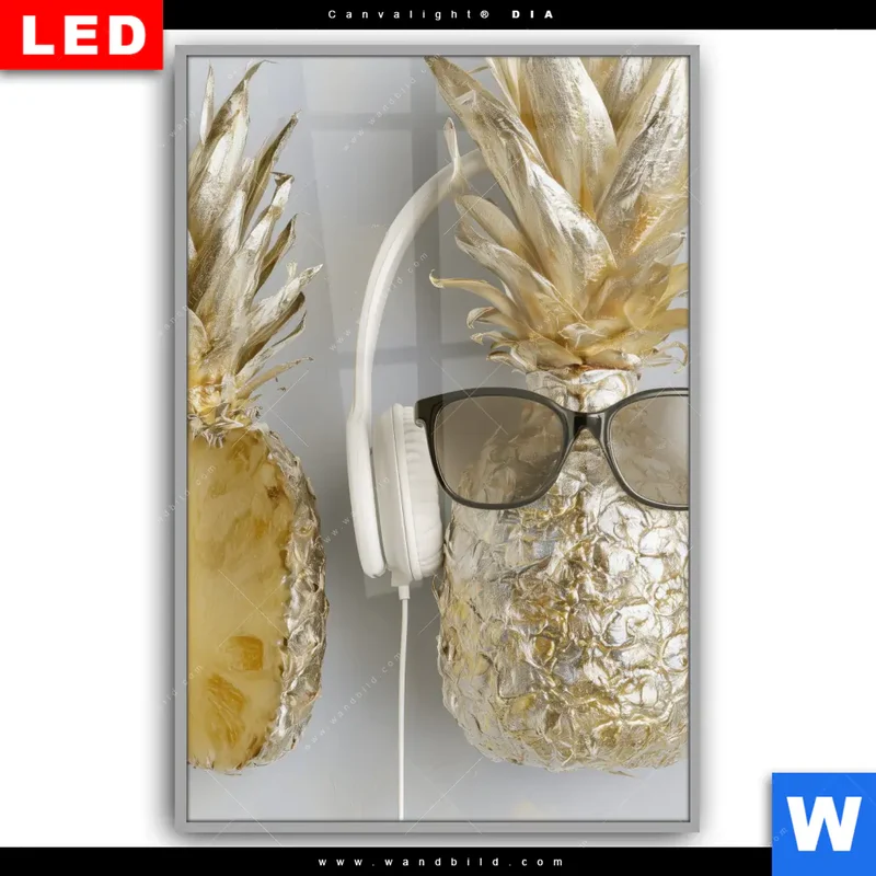 Leuchtbild Acrylglas Canvalight® DIA | Goldene Ananas mit Kopfhörern | Hochformat