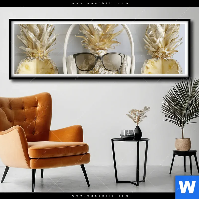 Poster | Goldene Ananas mit Kopfhörern | Panorama