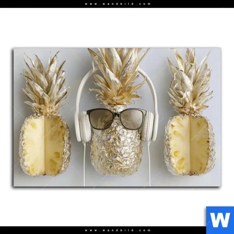Poster | Goldene Ananas mit Kopfhörern | Querformat