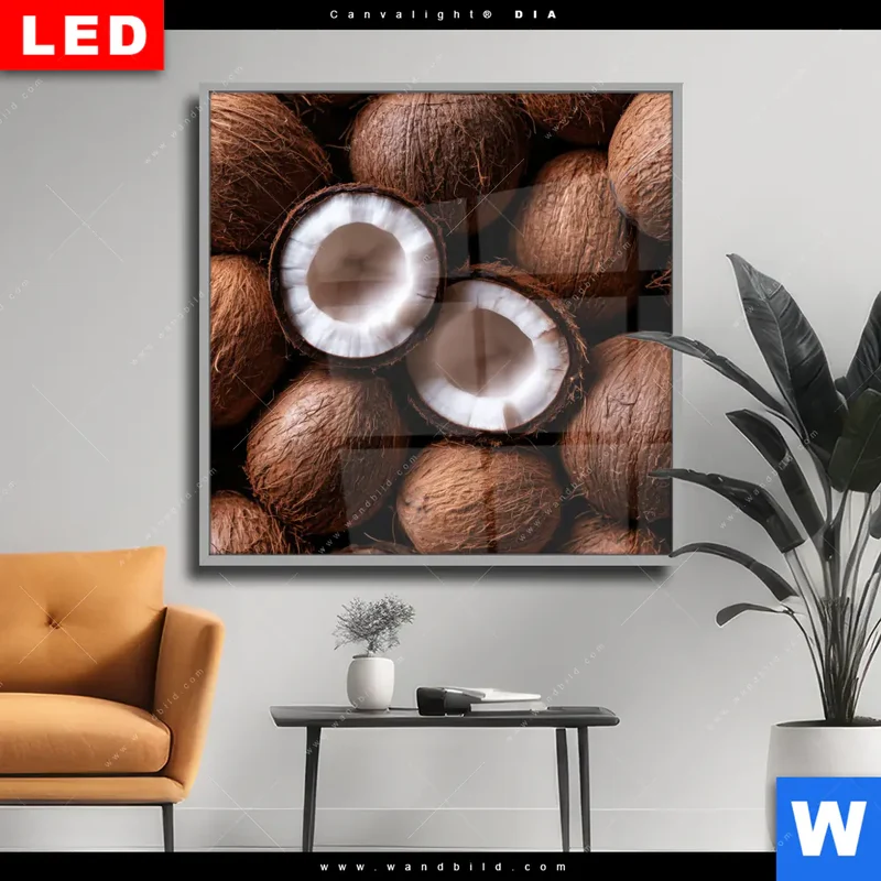 Wechselmotiv Acrylglas Canvalight® DIA | Tropische Kokosnüsse – Exotischer Genuss | Quadrat