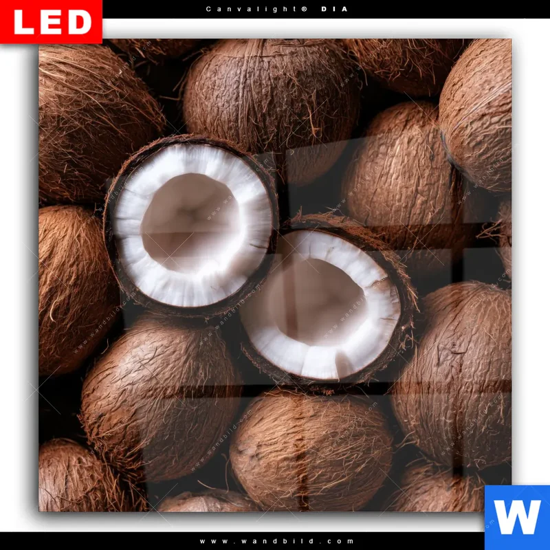 Wechselmotiv Acrylglas Canvalight® DIA | Tropische Kokosnüsse – Exotischer Genuss | Quadrat