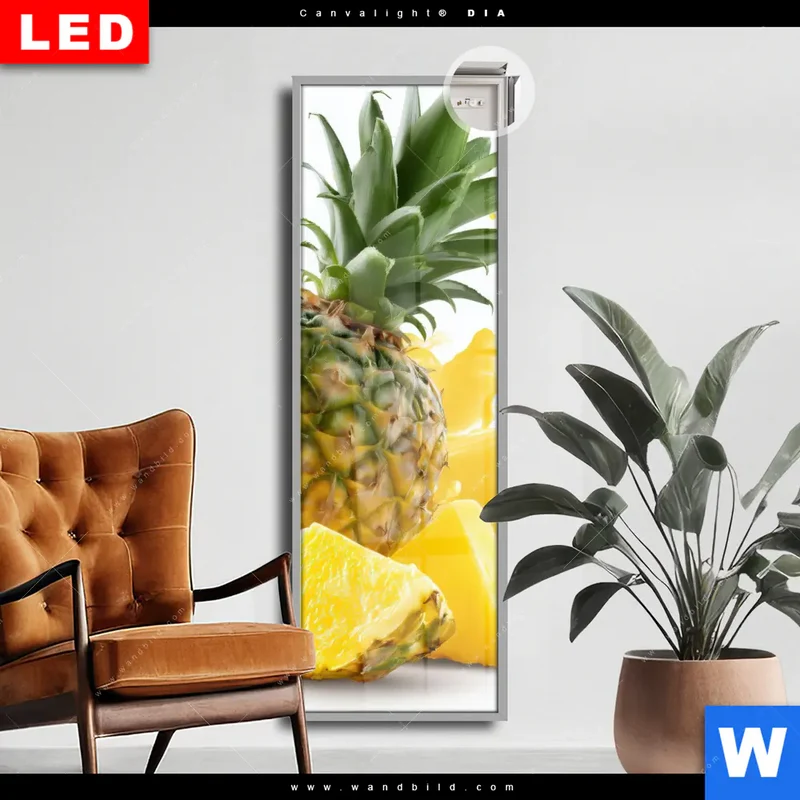 Leuchtbild Acrylglas Canvalight® DIA | Tropische Frische - Ananas-Explosion | Schmal