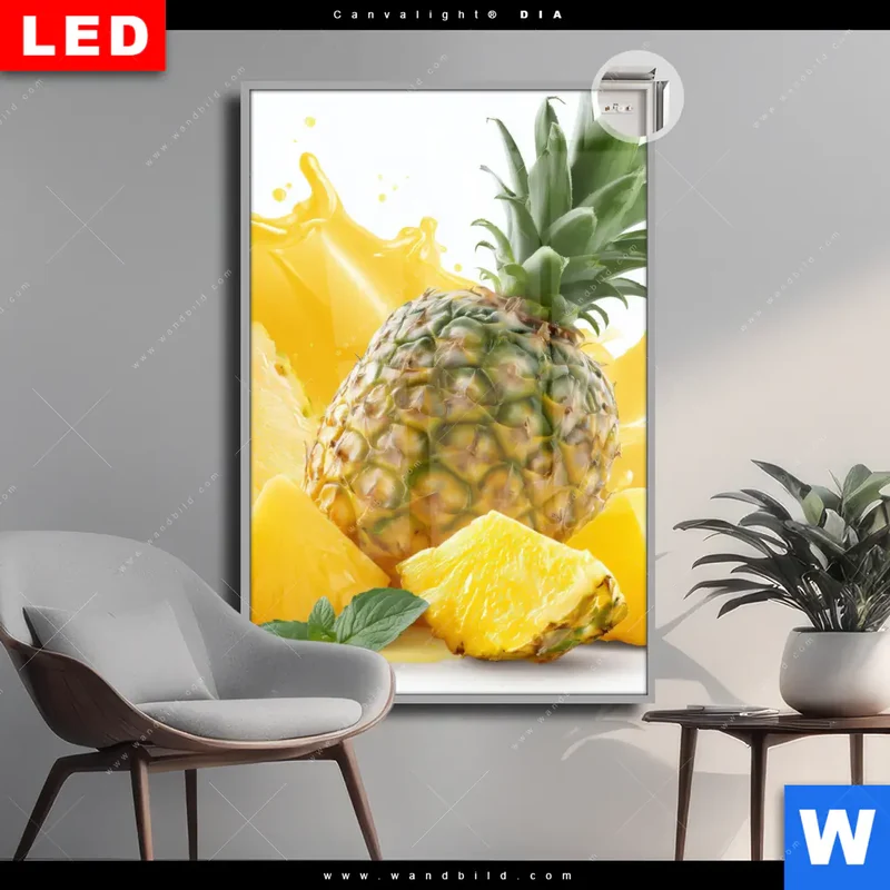 Leuchtbild Acrylglas Canvalight® DIA | Tropische Frische - Ananas-Explosion | Hochformat