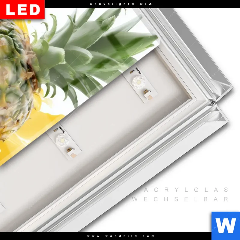 Leuchtbild Acrylglas Canvalight® DIA | Tropische Frische - Ananas-Explosion | Hochformat