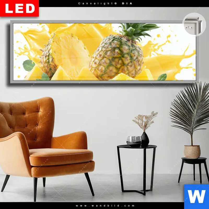 Leuchtbild Acrylglas Canvalight® DIA | Tropische Frische - Ananas-Explosion | Panorama