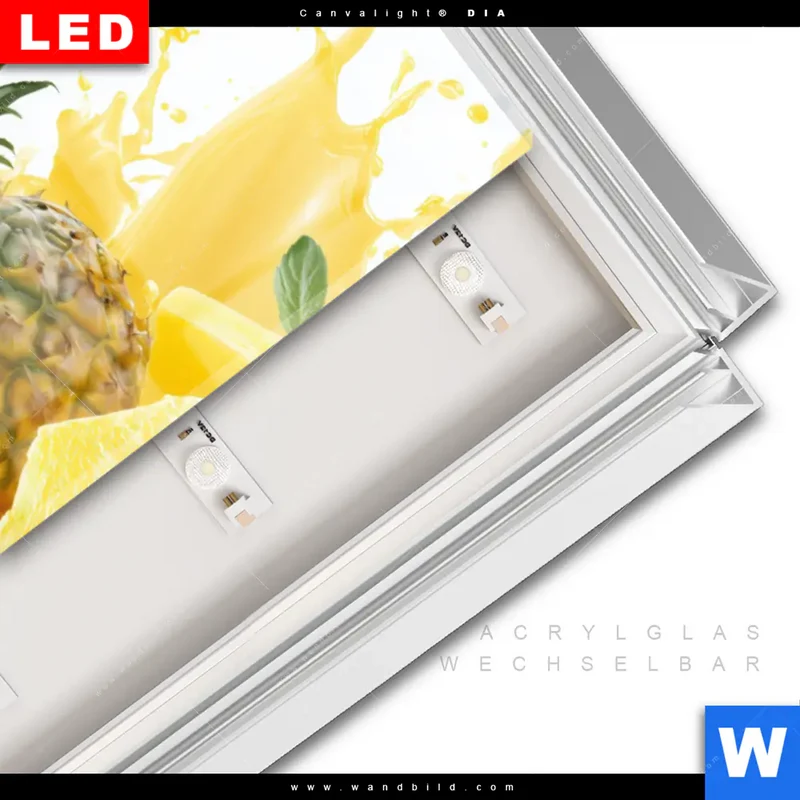 Leuchtbild Acrylglas Canvalight® DIA | Tropische Frische - Ananas-Explosion | Panorama
