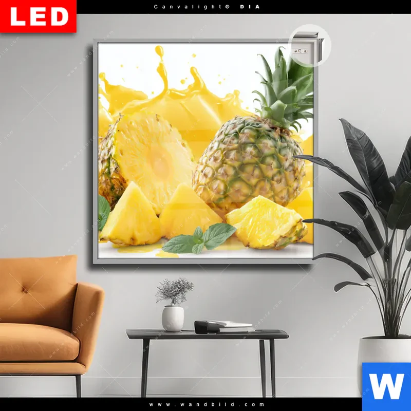 Leuchtbild Acrylglas Canvalight® DIA | Tropische Frische - Ananas-Explosion | Quadrat