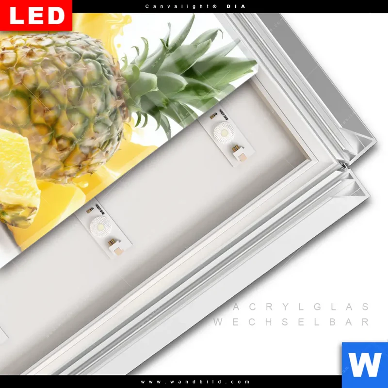 Leuchtbild Acrylglas Canvalight® DIA | Tropische Frische - Ananas-Explosion | Quadrat