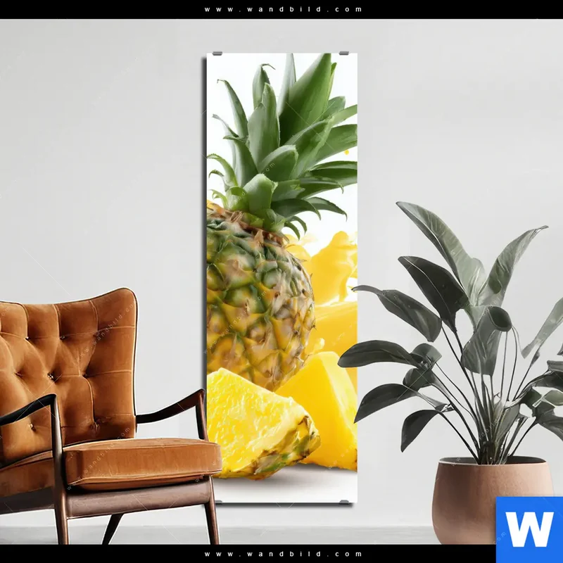 Aluminiumbild gebürstet | Tropische Frische - Ananas-Explosion | Schmal