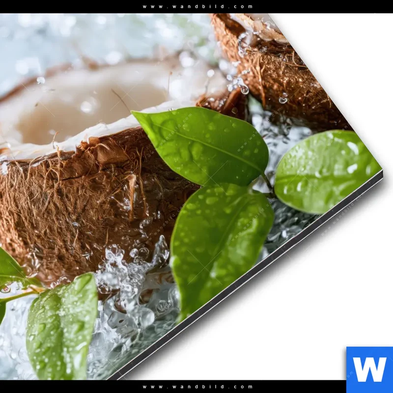 Alu-Dibond Bild | Frische Kokosnuss im Wassersplash | Quadrat