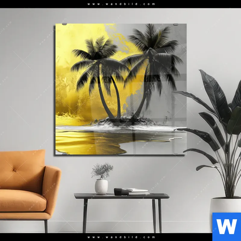 Acrylglasbild | Palmenparadies im Goldglanz | Quadrat
