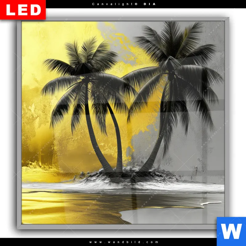 Leuchtbild Acrylglas Canvalight® DIA | Palmenparadies im Goldglanz | Quadrat