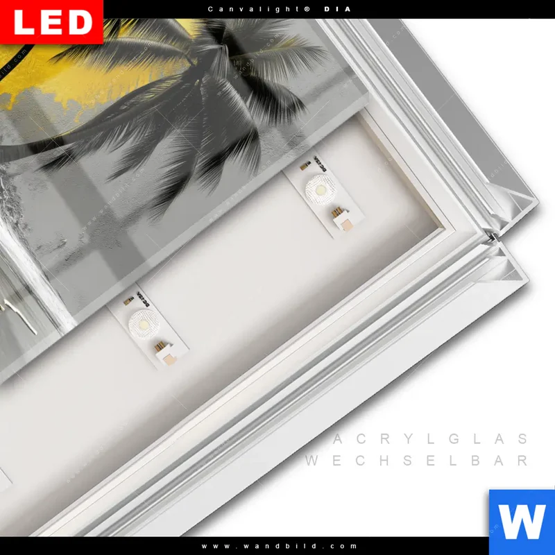 Leuchtbild Acrylglas Canvalight® DIA | Palmenparadies im Goldglanz | Quadrat