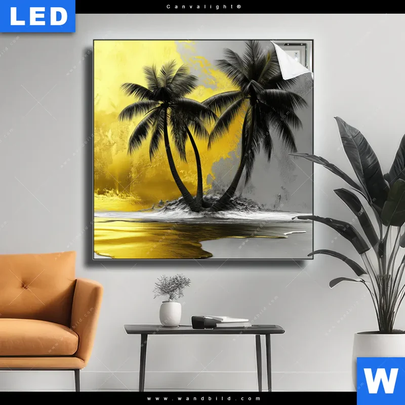 Canvalight® Leuchtbild | Palmenparadies im Goldglanz | Quadrat
