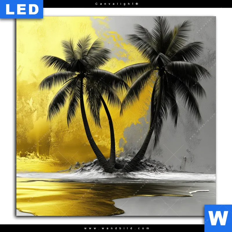 Canvalight® Leuchtbild | Palmenparadies im Goldglanz | Quadrat