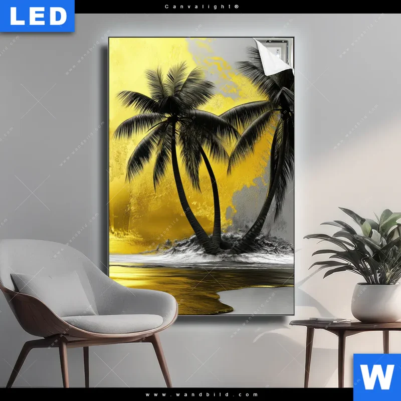 Canvalight® Leuchtbild | Palmenparadies im Goldglanz | Hochformat