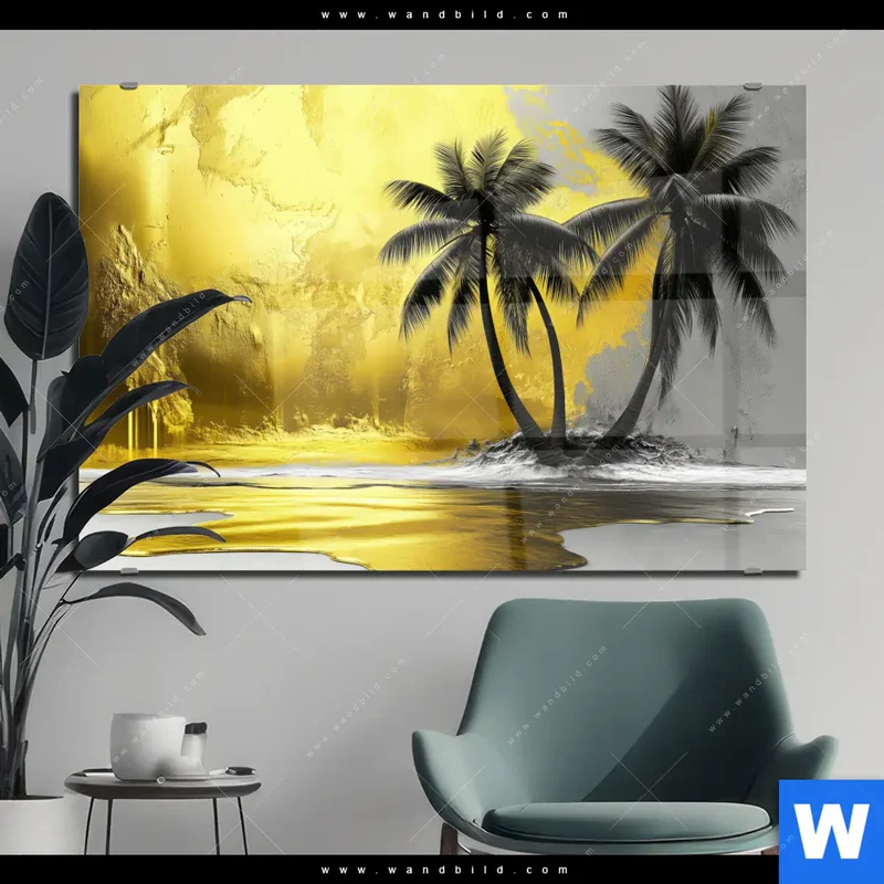 Acrylglasbild | Palmenparadies im Goldglanz | Querformat