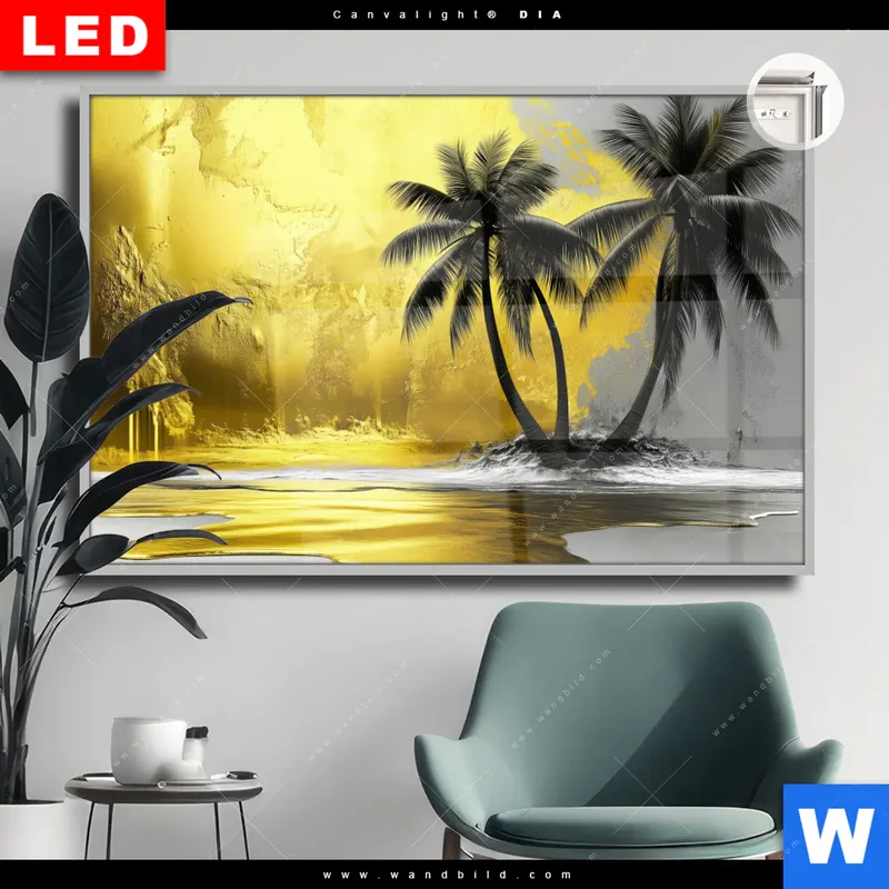 Leuchtbild Acrylglas Canvalight® DIA | Palmenparadies im Goldglanz | Querformat