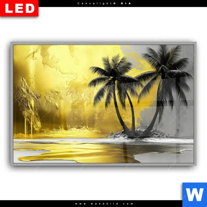 Leuchtbild Acrylglas Canvalight® DIA | Palmenparadies im Goldglanz | Querformat