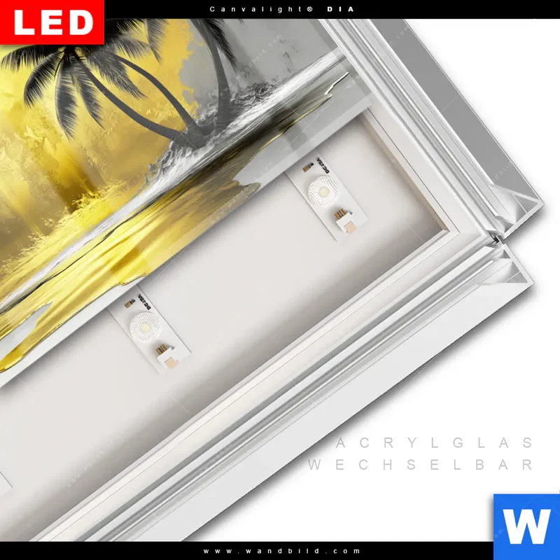 Leuchtbild Acrylglas Canvalight® DIA | Palmenparadies im Goldglanz | Querformat