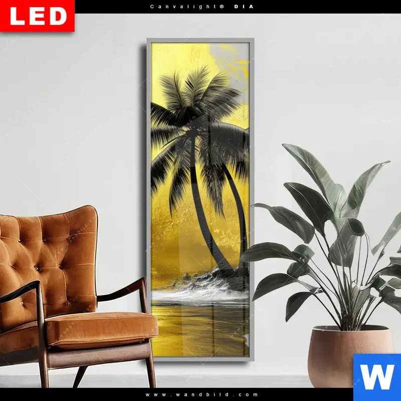 Wechselmotiv Acrylglas Canvalight® DIA | Palmenparadies im Goldglanz | Schmal